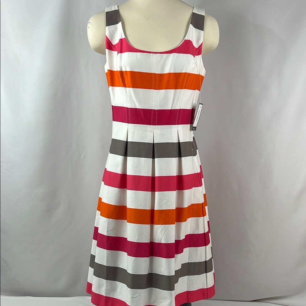 NWT Nine West Striped Sleeveless‎ Spring Career Church Fit & Flare Dress Size 6